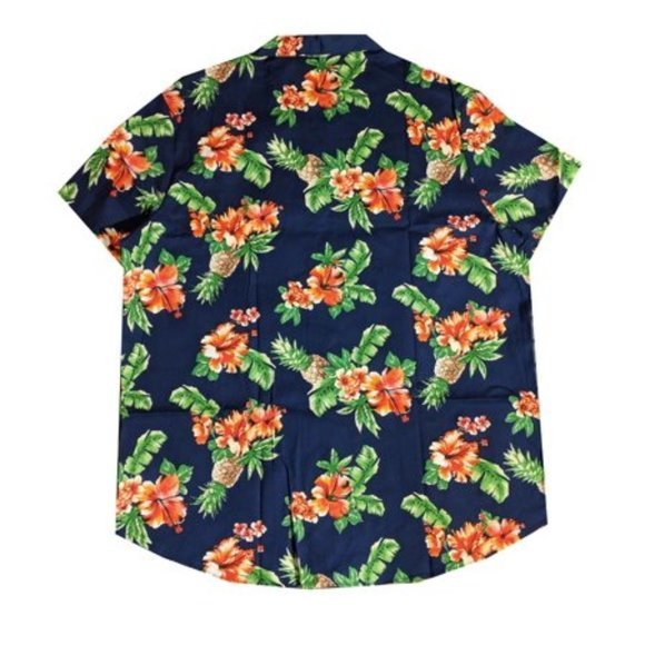Men's Hawaiian‎ Aloha Traditional Pineapple All Over Print Button Up Shirt, Navy - Picture 3 of 6